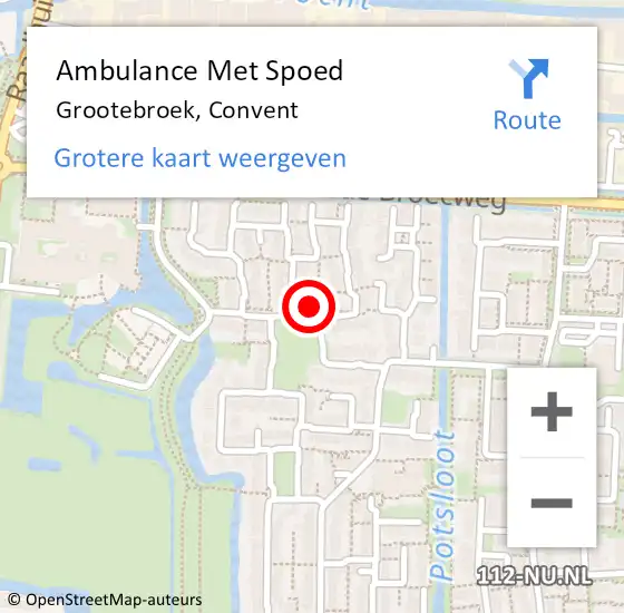 Locatie op kaart van de 112 melding: Ambulance Met Spoed Naar Grootebroek, Convent op 15 juli 2022 19:19