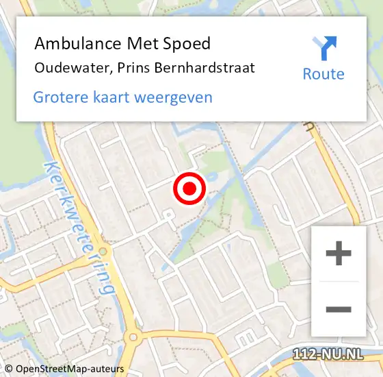 Locatie op kaart van de 112 melding: Ambulance Met Spoed Naar Oudewater, Prins Bernhardstraat op 15 juli 2022 19:22