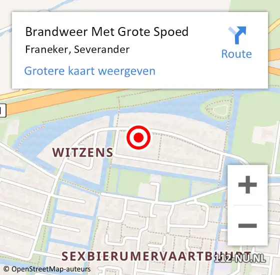 Locatie op kaart van de 112 melding: Brandweer Met Grote Spoed Naar Franeker, Severander op 15 juli 2022 19:25