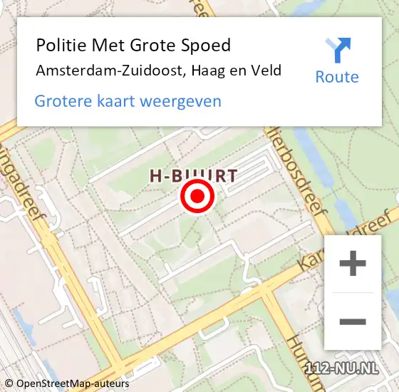 Locatie op kaart van de 112 melding: Politie Met Grote Spoed Naar Amsterdam-Zuidoost, Haag en Veld op 15 juli 2022 19:33