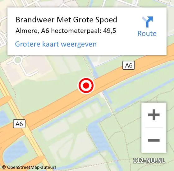 Locatie op kaart van de 112 melding: Brandweer Met Grote Spoed Naar Almere, A6 hectometerpaal: 49,5 op 15 juli 2022 19:51