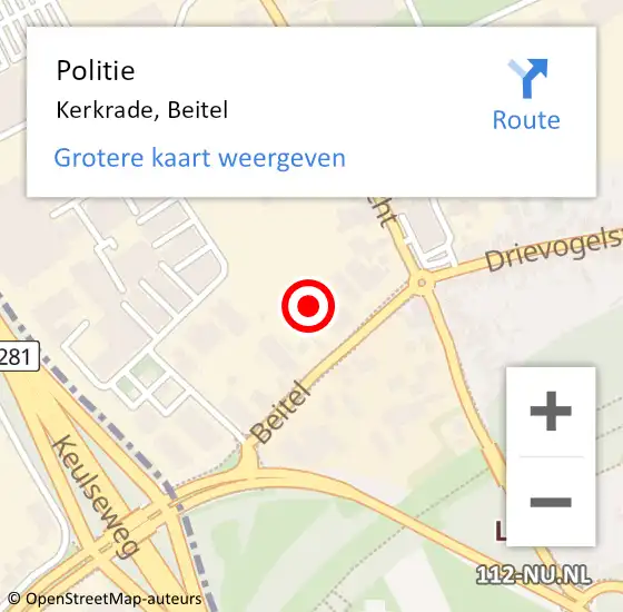 Locatie op kaart van de 112 melding: Politie Kerkrade, Beitel op 15 juli 2022 20:01