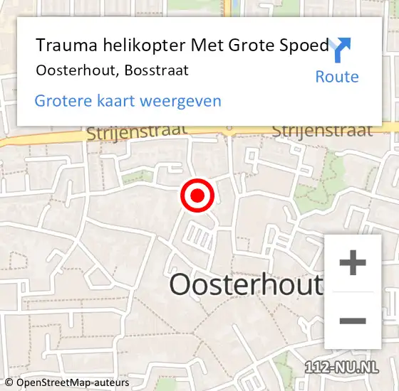 Locatie op kaart van de 112 melding: Trauma helikopter Met Grote Spoed Naar Oosterhout, Bosstraat op 15 juli 2022 20:02