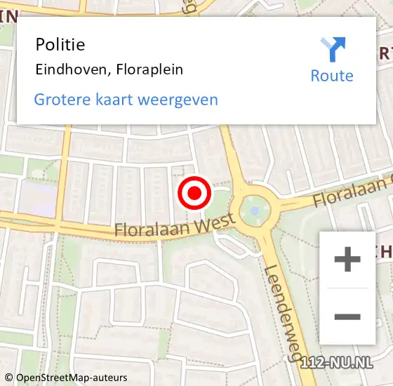 Locatie op kaart van de 112 melding: Politie Eindhoven, Floraplein op 15 juli 2022 20:16