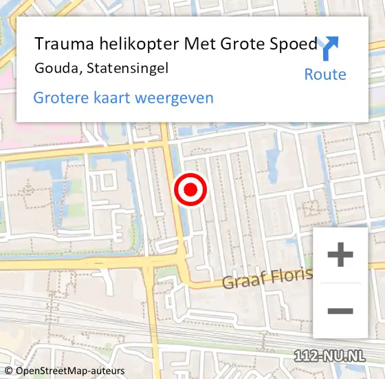 Locatie op kaart van de 112 melding: Trauma helikopter Met Grote Spoed Naar Gouda, Statensingel op 15 juli 2022 20:25