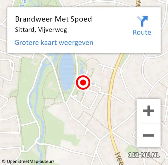 Locatie op kaart van de 112 melding: Brandweer Met Spoed Naar Sittard, Vijverweg op 15 juli 2022 20:38