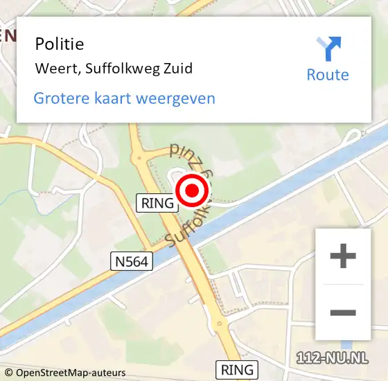 Locatie op kaart van de 112 melding: Politie Weert, Suffolkweg Zuid op 15 juli 2022 20:43