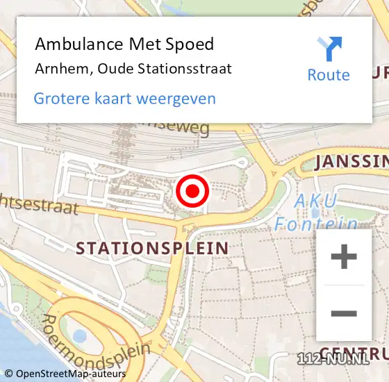 Locatie op kaart van de 112 melding: Ambulance Met Spoed Naar Arnhem, Oude Stationsstraat op 15 juli 2022 20:44