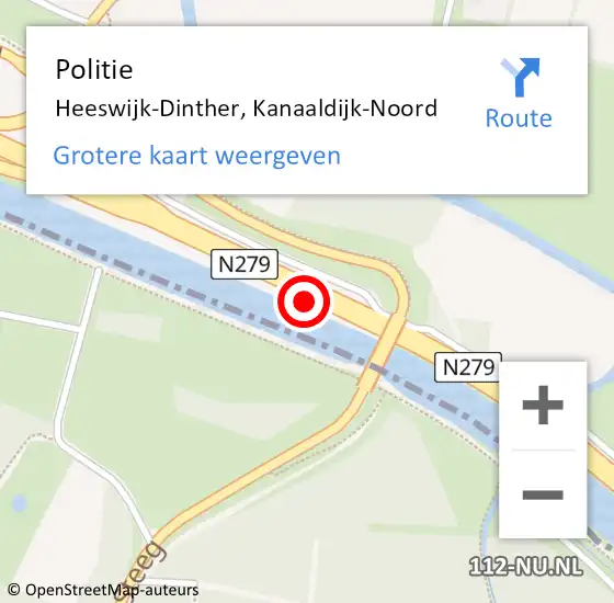 Locatie op kaart van de 112 melding: Politie Heeswijk-Dinther, Kanaaldijk-Noord op 23 juli 2014 11:31