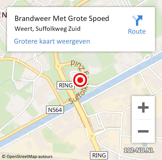 Locatie op kaart van de 112 melding: Brandweer Met Grote Spoed Naar Weert, Suffolkweg Zuid op 15 juli 2022 20:44