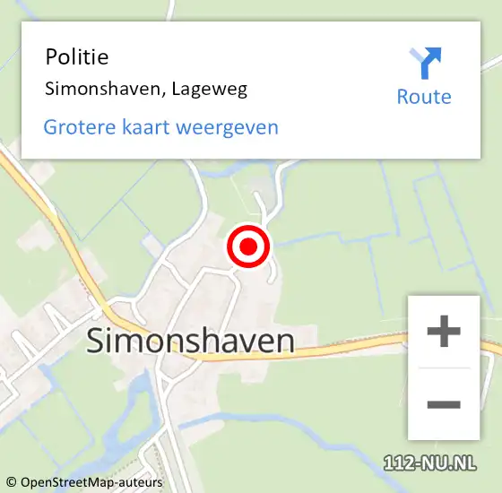 Locatie op kaart van de 112 melding: Politie Simonshaven, Lageweg op 15 juli 2022 20:50