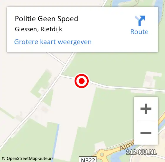 Locatie op kaart van de 112 melding: Politie Geen Spoed Naar Giessen, Rietdijk op 15 juli 2022 20:50