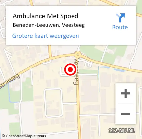 Locatie op kaart van de 112 melding: Ambulance Met Spoed Naar Beneden-Leeuwen, Veesteeg op 15 juli 2022 21:08