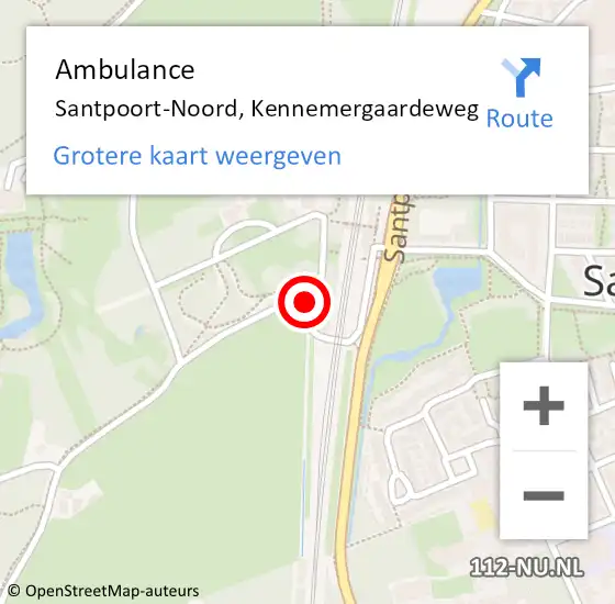 Locatie op kaart van de 112 melding: Ambulance Santpoort-Noord, Kennemergaardeweg op 15 juli 2022 21:10