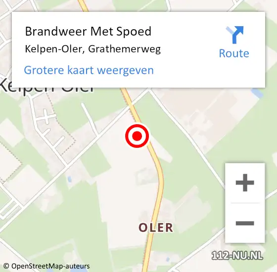 Locatie op kaart van de 112 melding: Brandweer Met Spoed Naar Kelpen-Oler, Grathemerweg op 15 juli 2022 21:19