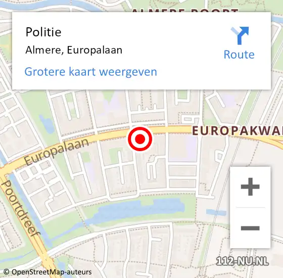 Locatie op kaart van de 112 melding: Politie Almere, Europalaan op 15 juli 2022 21:26