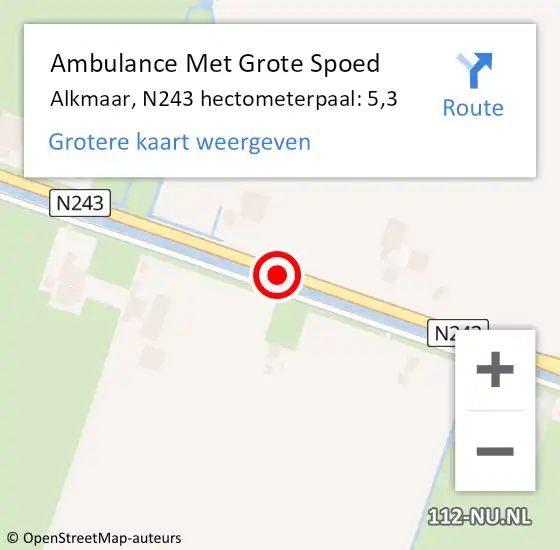 Locatie op kaart van de 112 melding: Ambulance Met Grote Spoed Naar Alkmaar, N243 hectometerpaal: 5,3 op 15 juli 2022 21:27