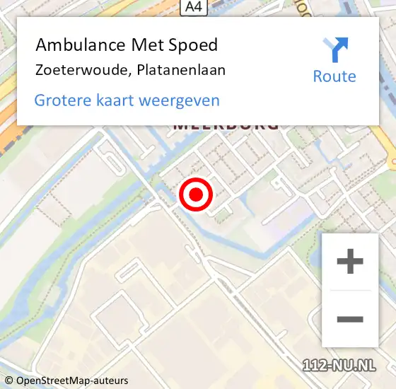 Locatie op kaart van de 112 melding: Ambulance Met Spoed Naar Zoeterwoude, Platanenlaan op 15 juli 2022 21:54