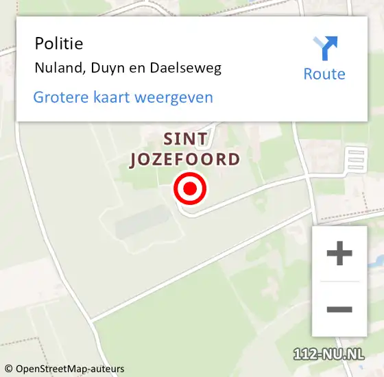 Locatie op kaart van de 112 melding: Politie Nuland, Duyn en Daelseweg op 15 juli 2022 22:07