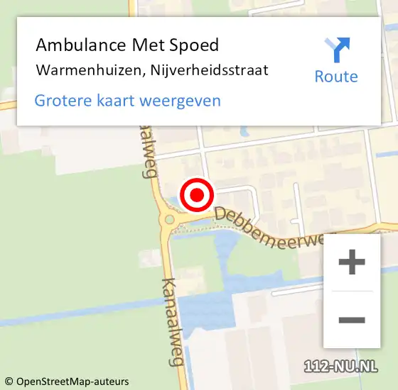 Locatie op kaart van de 112 melding: Ambulance Met Spoed Naar Warmenhuizen, Nijverheidsstraat op 15 juli 2022 22:21
