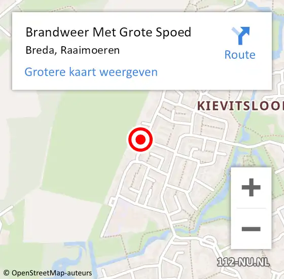 Locatie op kaart van de 112 melding: Brandweer Met Grote Spoed Naar Breda, Raaimoeren op 15 juli 2022 22:37