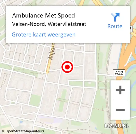 Locatie op kaart van de 112 melding: Ambulance Met Spoed Naar Velsen-Noord, Watervlietstraat op 15 juli 2022 22:38