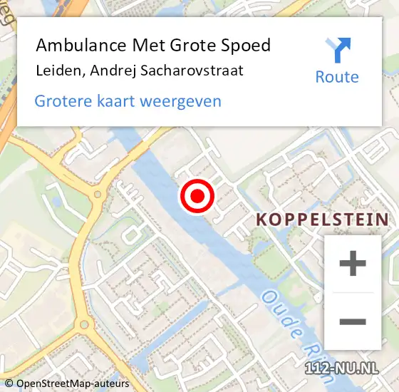 Locatie op kaart van de 112 melding: Ambulance Met Grote Spoed Naar Leiden, Andrej Sacharovstraat op 15 juli 2022 22:39