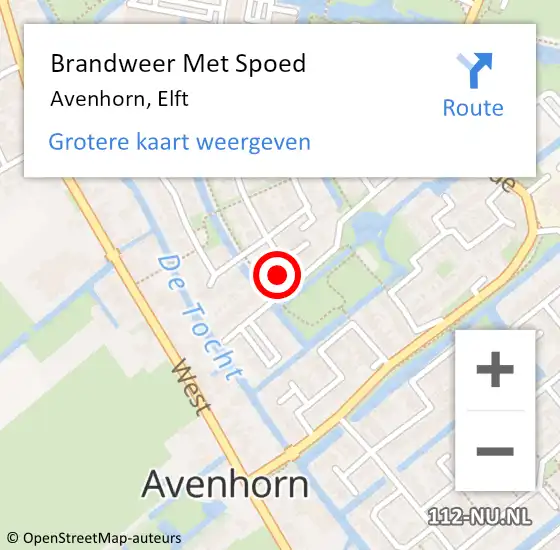 Locatie op kaart van de 112 melding: Brandweer Met Spoed Naar Avenhorn, Elft op 15 juli 2022 22:45
