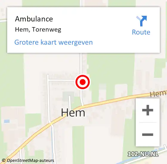 Locatie op kaart van de 112 melding: Ambulance Hem, Torenweg op 15 juli 2022 22:52