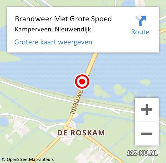 Locatie op kaart van de 112 melding: Brandweer Met Grote Spoed Naar Kamperveen, Nieuwendijk op 15 juli 2022 23:02