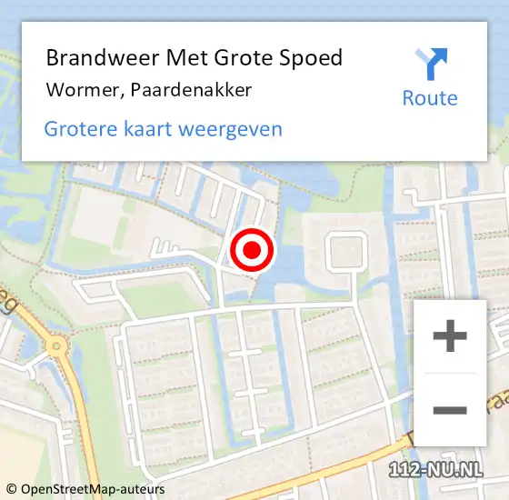 Locatie op kaart van de 112 melding: Brandweer Met Grote Spoed Naar Wormer, Paardenakker op 15 juli 2022 23:02