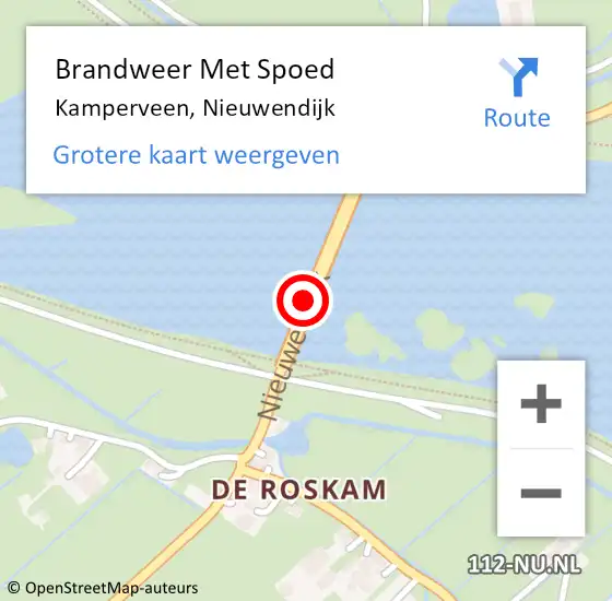 Locatie op kaart van de 112 melding: Brandweer Met Spoed Naar Kamperveen, Nieuwendijk op 15 juli 2022 23:17