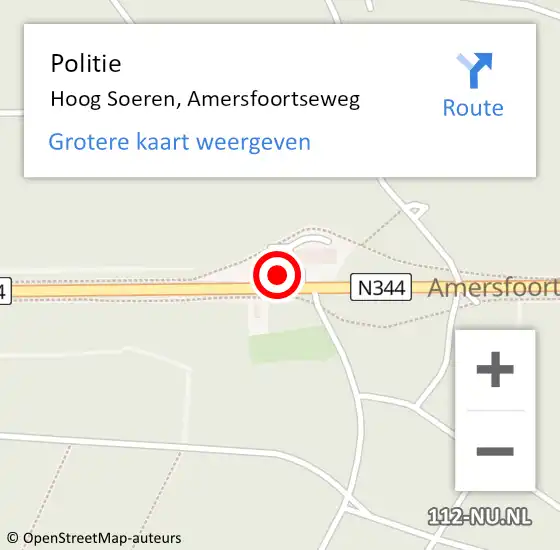 Locatie op kaart van de 112 melding: Politie Hoog Soeren, Amersfoortseweg op 15 juli 2022 23:22