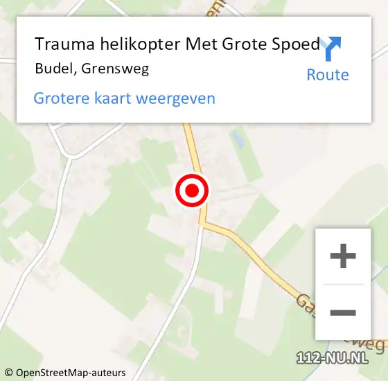 Locatie op kaart van de 112 melding: Trauma helikopter Met Grote Spoed Naar Budel, Grensweg op 16 juli 2022 00:04