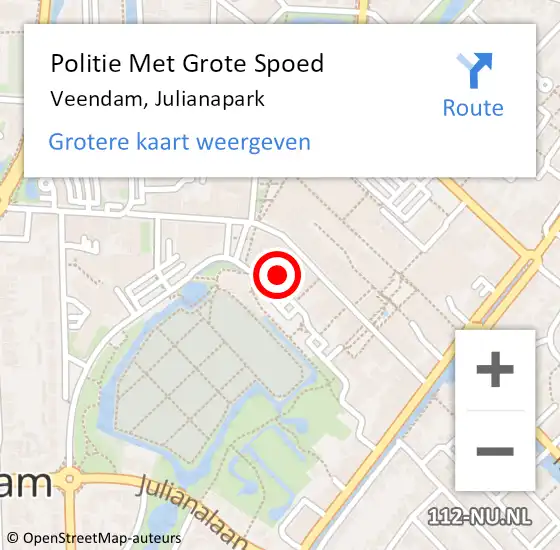 Locatie op kaart van de 112 melding: Politie Met Grote Spoed Naar Veendam, Julianapark op 16 juli 2022 00:10