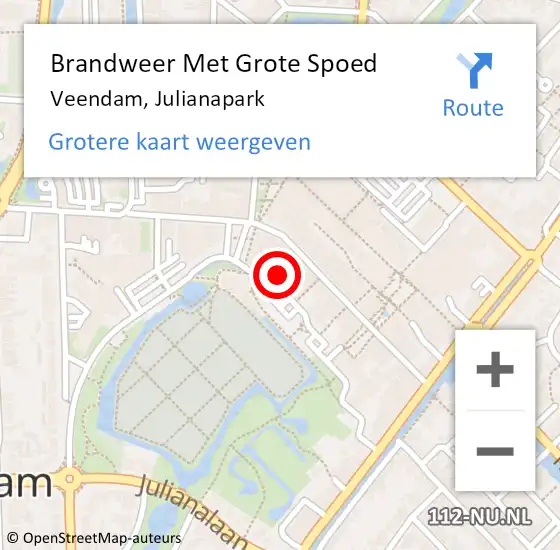 Locatie op kaart van de 112 melding: Brandweer Met Grote Spoed Naar Veendam, Julianapark op 16 juli 2022 00:10