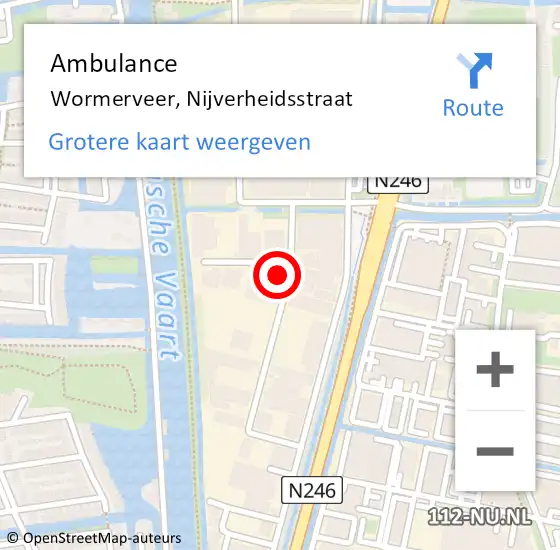 Locatie op kaart van de 112 melding: Ambulance Wormerveer, Nijverheidsstraat op 16 juli 2022 00:22