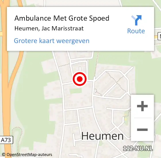 Locatie op kaart van de 112 melding: Ambulance Met Grote Spoed Naar Heumen, Jac Marisstraat op 16 juli 2022 00:25