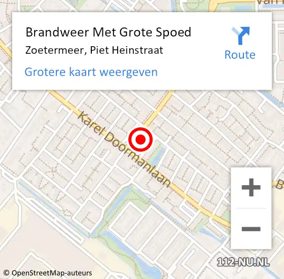 Locatie op kaart van de 112 melding: Brandweer Met Grote Spoed Naar Zoetermeer, Piet Heinstraat op 16 juli 2022 00:39