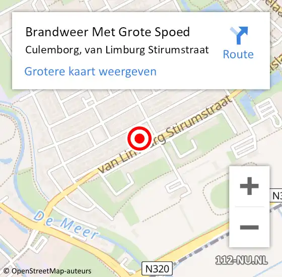 Locatie op kaart van de 112 melding: Brandweer Met Grote Spoed Naar Culemborg, van Limburg Stirumstraat op 16 juli 2022 00:53