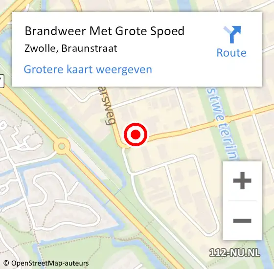 Locatie op kaart van de 112 melding: Brandweer Met Grote Spoed Naar Zwolle, Braunstraat op 16 juli 2022 00:55