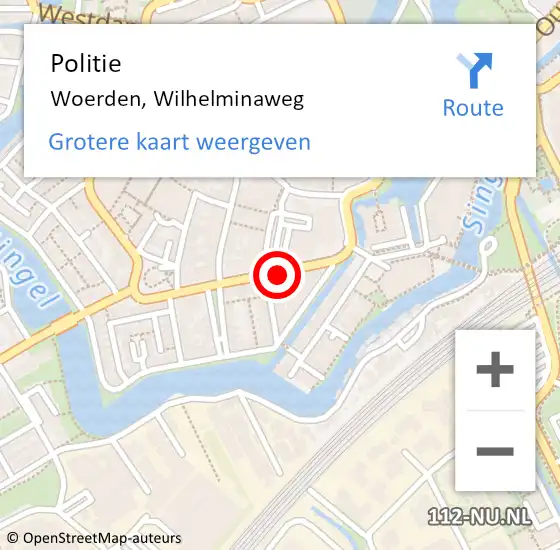 Locatie op kaart van de 112 melding: Politie Woerden, Wilhelminaweg op 16 juli 2022 01:12