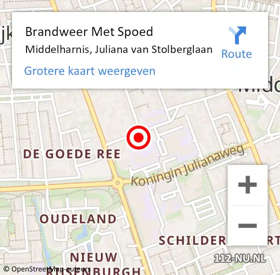 Locatie op kaart van de 112 melding: Brandweer Met Spoed Naar Middelharnis, Juliana van Stolberglaan op 16 juli 2022 01:22