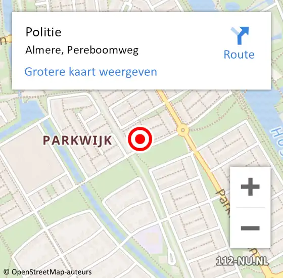 Locatie op kaart van de 112 melding: Politie Almere, Pereboomweg op 16 juli 2022 01:29