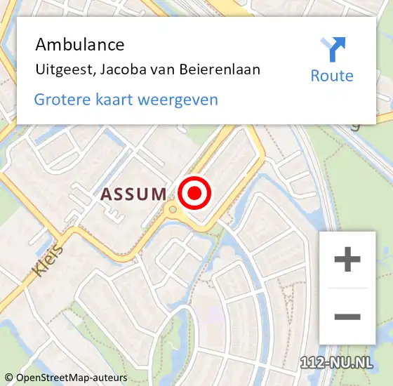 Locatie op kaart van de 112 melding: Ambulance Uitgeest, Jacoba van Beierenlaan op 16 juli 2022 02:11