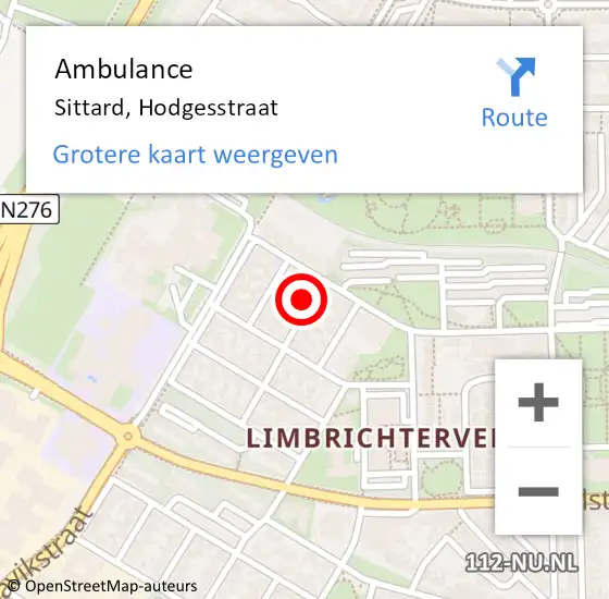 Locatie op kaart van de 112 melding: Ambulance Sittard, Hodgesstraat op 23 juli 2014 11:58