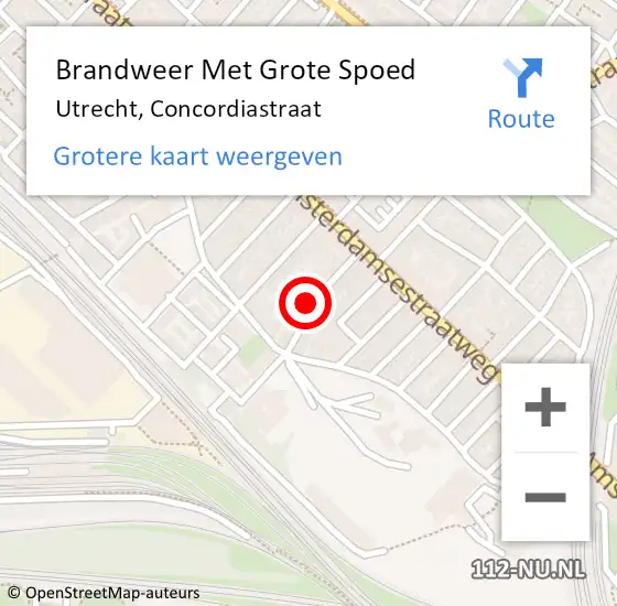 Locatie op kaart van de 112 melding: Brandweer Met Grote Spoed Naar Utrecht, Concordiastraat op 16 juli 2022 03:54