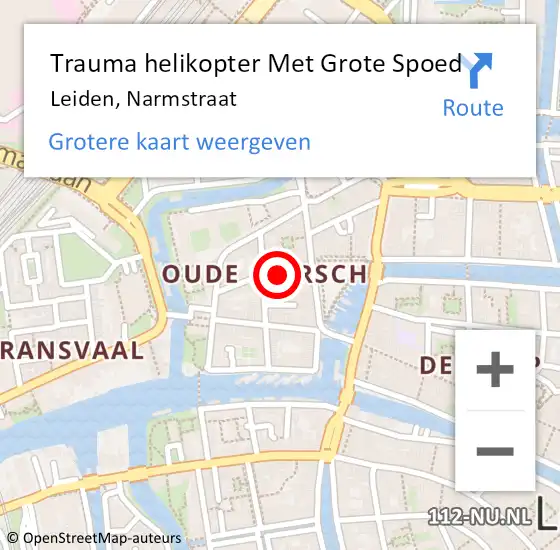 Locatie op kaart van de 112 melding: Trauma helikopter Met Grote Spoed Naar Leiden, Narmstraat op 16 juli 2022 04:12