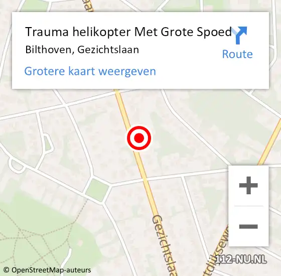 Locatie op kaart van de 112 melding: Trauma helikopter Met Grote Spoed Naar Bilthoven, Gezichtslaan op 16 juli 2022 04:32