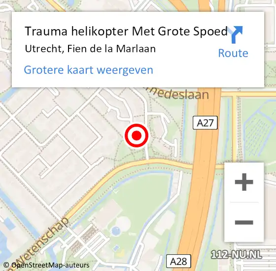 Locatie op kaart van de 112 melding: Trauma helikopter Met Grote Spoed Naar Utrecht, Fien de la Marlaan op 16 juli 2022 04:45